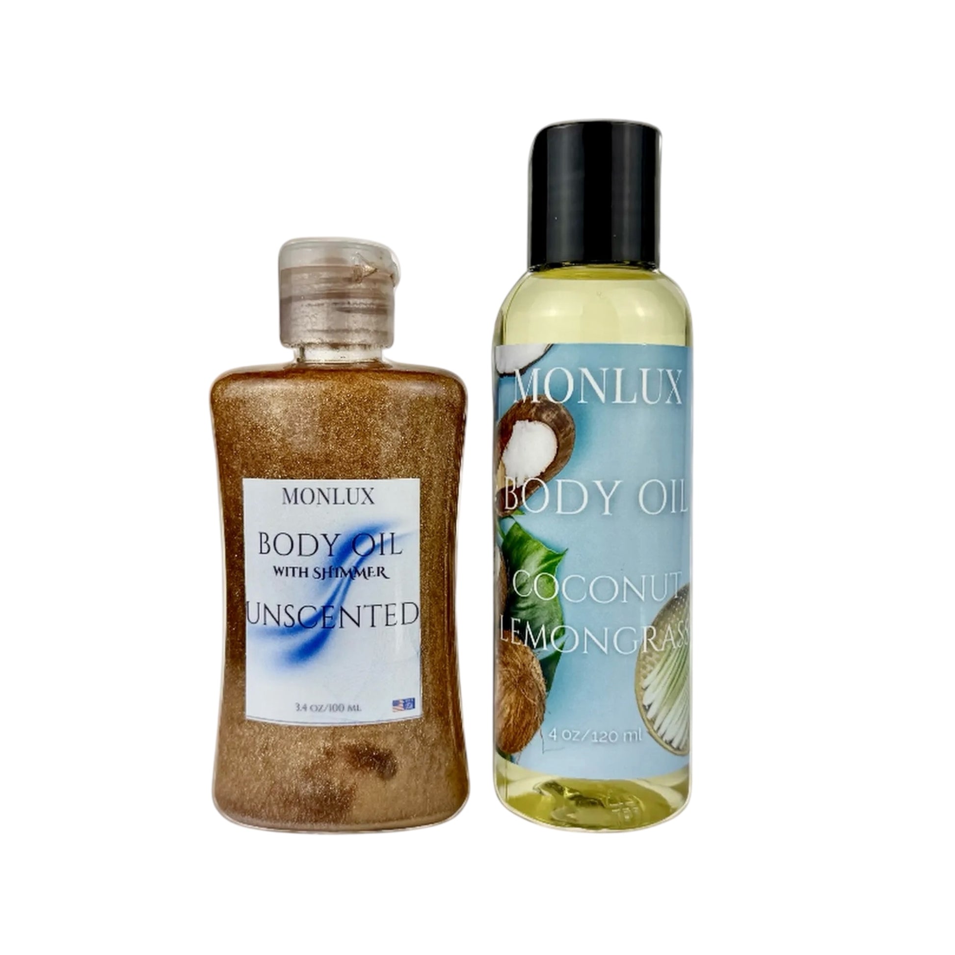 Unscented Shimmer + Coconut Lemongrass Body Oil – Handcrafted Glow & Deep Moisture for Radiant, Soft Skin