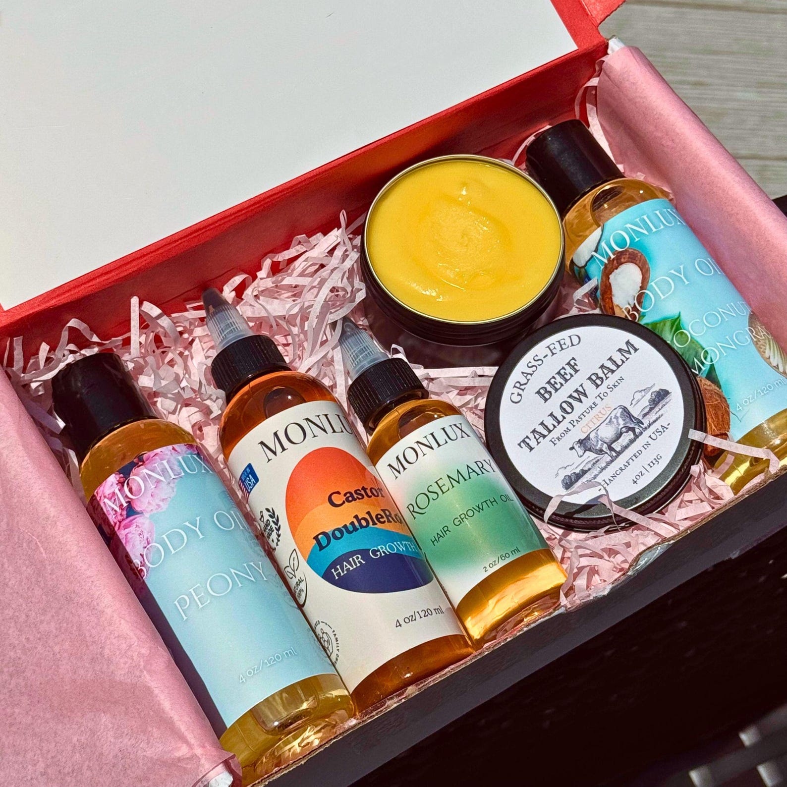 Gift Box for Body and Hair – Handmade Natural Oils and Tallow Balm Set