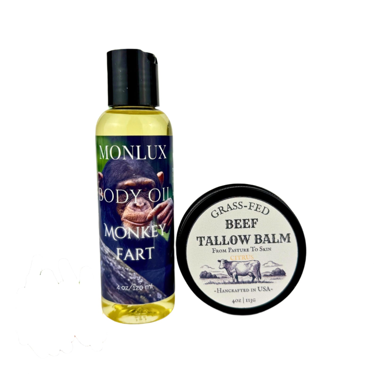Monkey Farts Body Oil and Citrus Tallow Balm Set