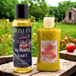 Body Oil Set – Sweet Scented Glow Oils Monkey Fart & Apple Cinnamon